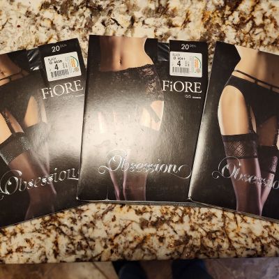 Fiore Lot of 6 unique/fancy top stockings Size 4/L Black